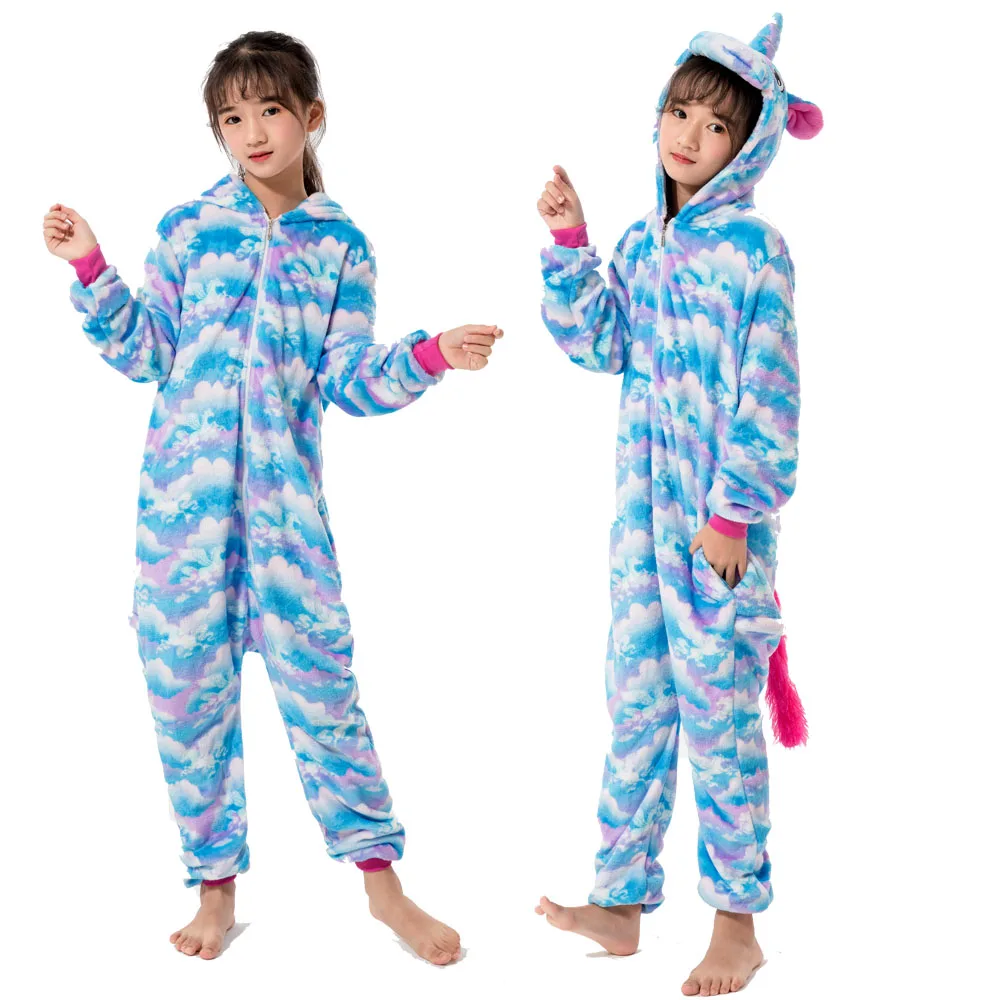 Jumpsui/фланелевая теплая цельная Пижама Детский комбинезон с единорогом для костюмированной вечеринки на возраст от 4 до 12 лет, детская одежда для сна Детская толстовка с капюшоном, пижама с изображением животных