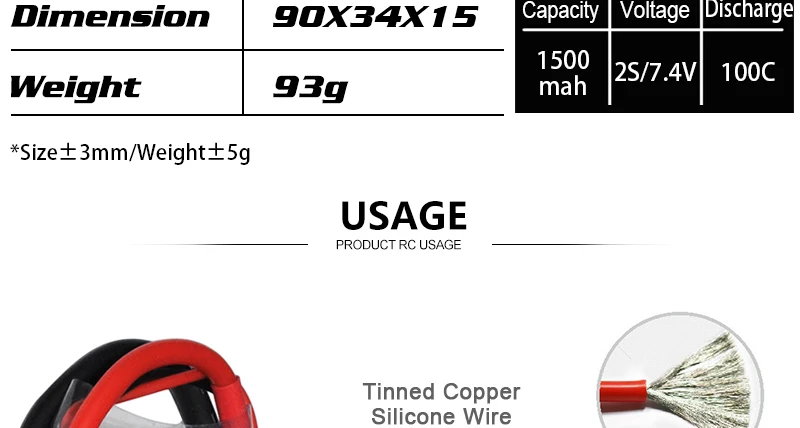 HRB 2S Lipo Battery, gox34X15 Capacity Voltage Discharge 1500 mah 25/7.4