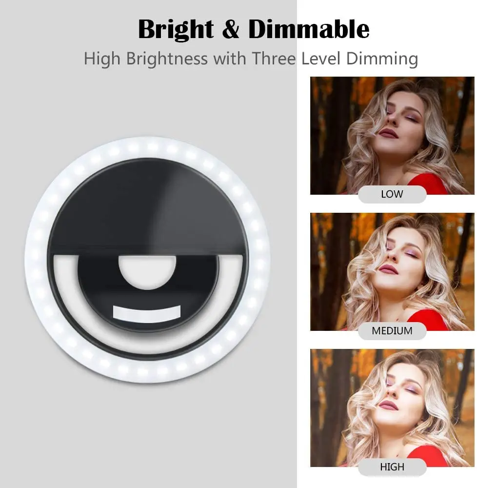 

Selfie Light Ring Led Circle Clip-on Selfie Fill Light with 36 Led Bubbles USB Rechargeable Portable for iPhone, Smart Phones