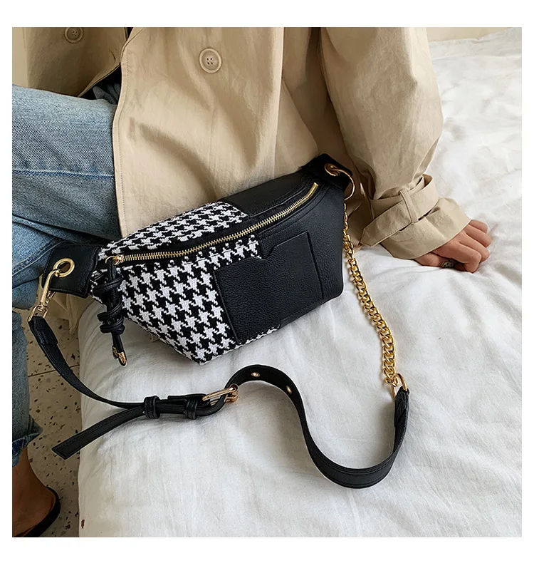 Лоскутная женская сумка, нагрудная сумка, Женская Новинка, Корейская роскошная дизайнерская шерстяная сумка-мессенджер на цепочке, сумка через плечо