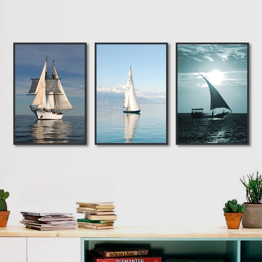 

Sea Landscape Canvas Painting Photos Calm Sea and Sailboat Art Poster Wall Decorations for Living Room No Frame Nordic Style