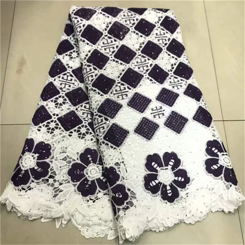 

2019 African White/black Guipure Lace Fabric High Quality Nigerian Cord Lace Fabric French Embroiderd Laces For Party Dress