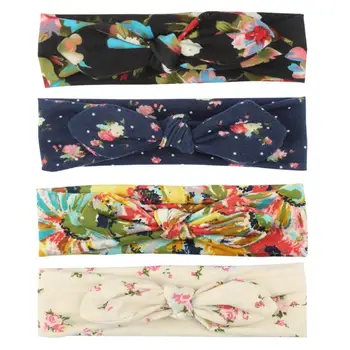 

4pcs Printed Elastic Hair Band Rabbit Ears Headbands Cute Headwrap Hair Accessories for Girls Ladies (Mixed Color)