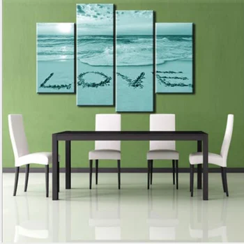 

Le Reve Large Teal Seascape Sunset Canvas Picture Love Wall Art Split 4 Panel For Decorating Homes, Offices, Cafes, Hotels