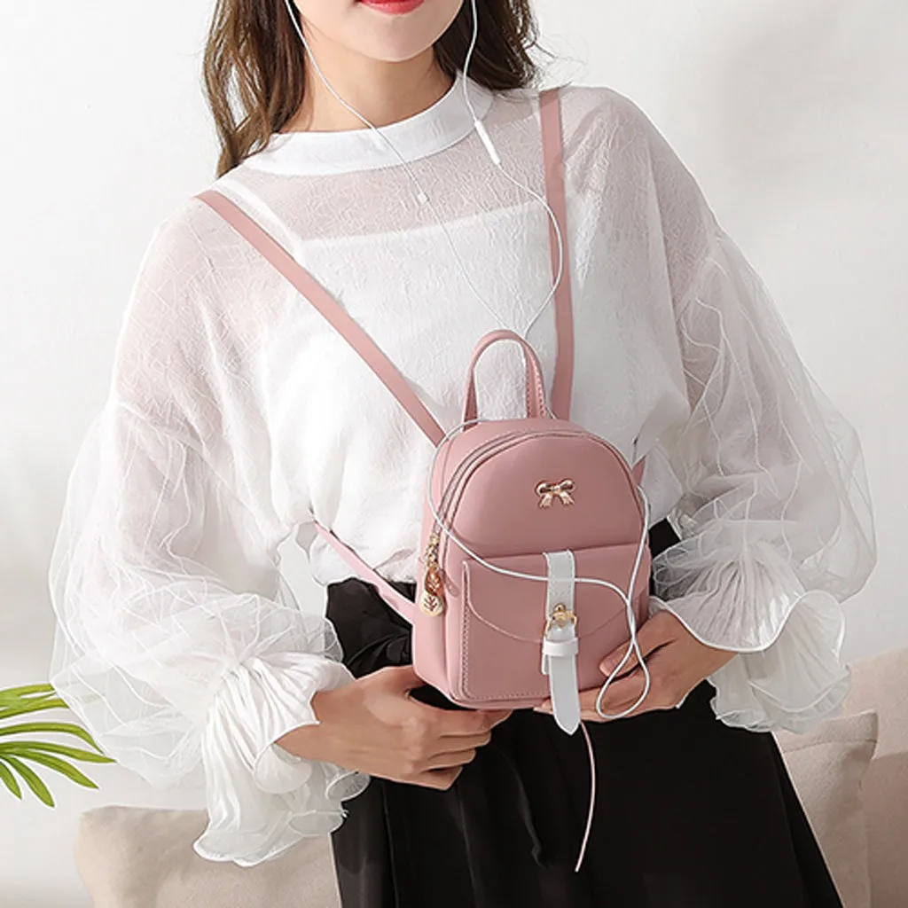 Women's Mini Backpack Luxury PU Leather Kawaii Backpack Cute Graceful Bagpack Small School Bags for Girls Bow-knot Leaf Hollow 4