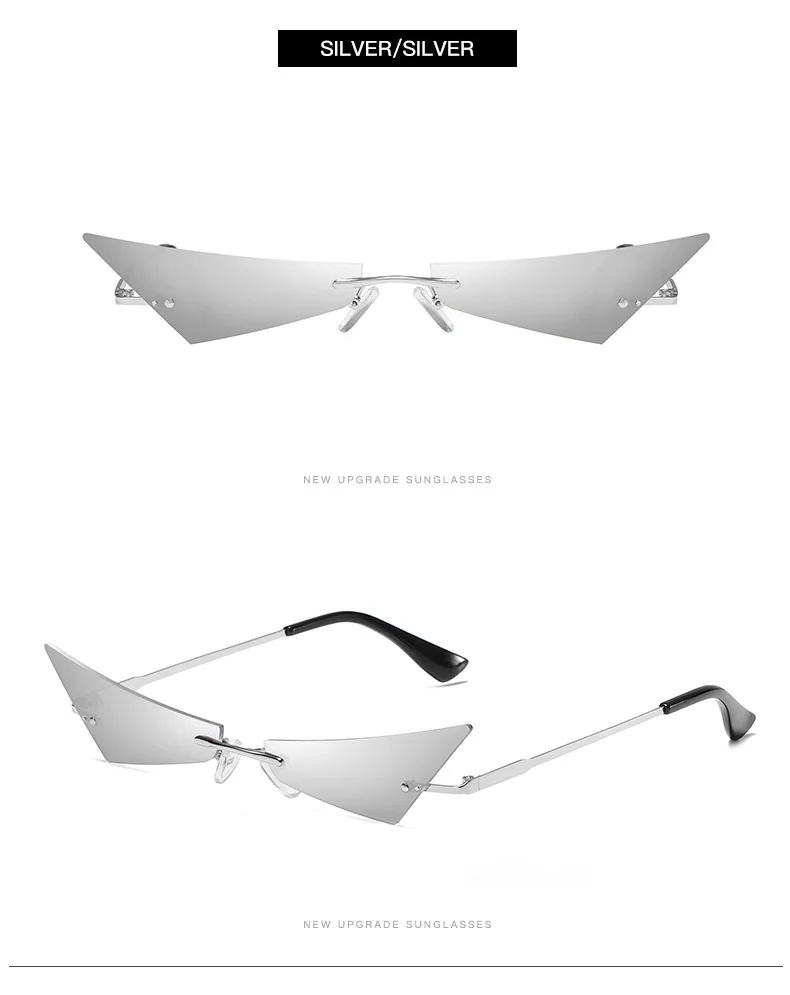 Женские и мужские модные шикарные маленькие многоугольные солнцезащитные очки, новые футуристические зеркальные солнцезащитные очки без оправы, дизайнерские узкие солнцезащитные очки Cateye