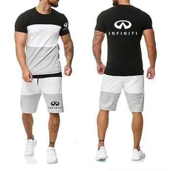 

Men Short Sleeve Infiniti Car Logo Summer Men T-Shirt Harajuku Colorblock High Quality Cotton Men T-shirt + Pants Suit 2 Pieces