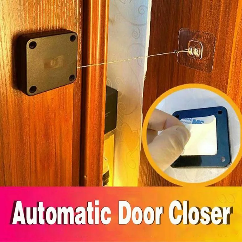 1pc 1M Quick Install Hole-free Punch-free Automatic Sensor Door Closer Automatic Mounted Spring Adjustable Surface Door Winter door closer