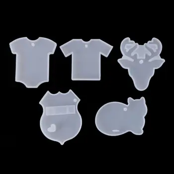 

5Pcs DIY T-shirts Elk Deer Cat Babysuit Pendant Keychain Resin Mold Jewelry Tool Dried Flower Resin Decorative DIY Hand Crafts