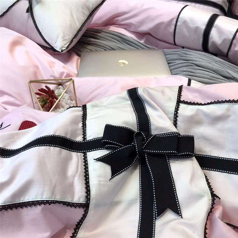 Waliicorners Luxury Egypt Cotton Bedding Set Black Lace Duvet Cover Bed Sheet Pillowcases Queen King size limited quantity 41 1571983602_1881003406_5