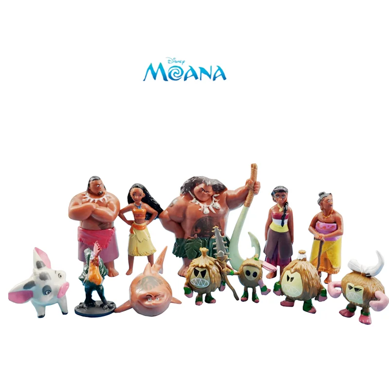 

Disney 12 Pcs/Set Moana Cartoon Model Toy Moana Waialiki Maui Heihei Chief Tui Tala Sina Anime Action Figure Toy Child Birthd