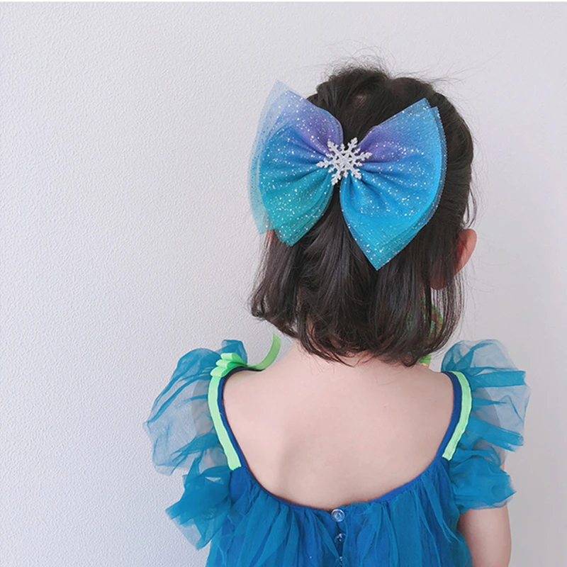 

M MISM 1pc Blue Sequins Bobby Clips Bow Scrunchy Snowflake Hair Clips For Girls Rubber Bands Kids Hairpins Hair Accessories