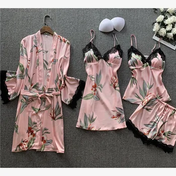 

Plus Size Printing Silk Pajamas Pijama Mujer Pajama Shorts Set Satin Pijamas Pj Set Sleepwear Home Clothes Loungewear Women