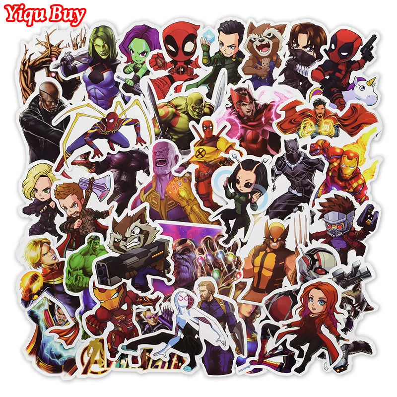 

50 Pcs Super Hero Cartoon Stickers for Laptop Bicycle Luggage Motorcycle Phone PVC Waterproof JDM Graffiti Marvele Decal Sticker