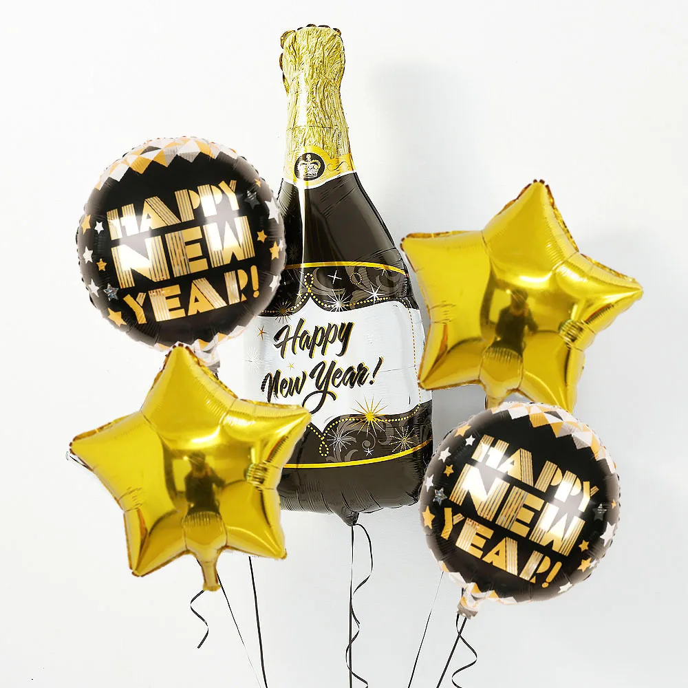 1set-6pcs 1 комплект шампанского с новогодней фольгой воздушный шар с черными и золотые воздушные шары комплект для счастливого Нового года вечерние украшения детские подарки - Цвет: 1set-6pcs