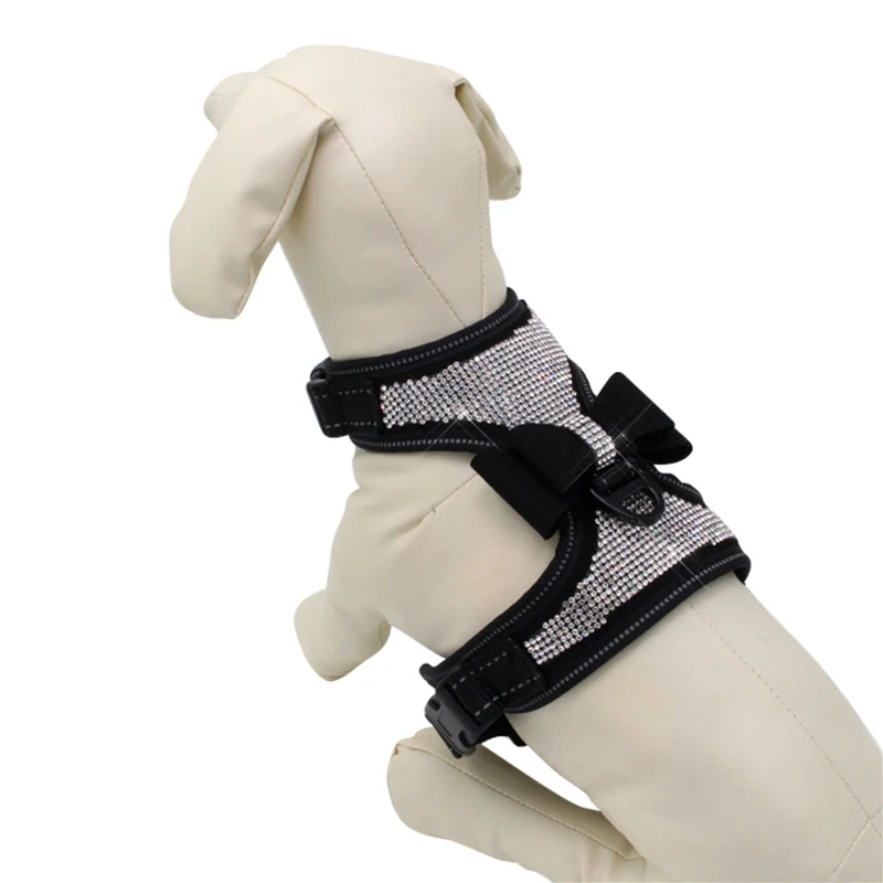 Adjustable Puppy Bow Harness Bling rhinestone Pet Puppy Dog Harness Pet Dogs Safe Travel Supplies For Small Medium Large Dogs