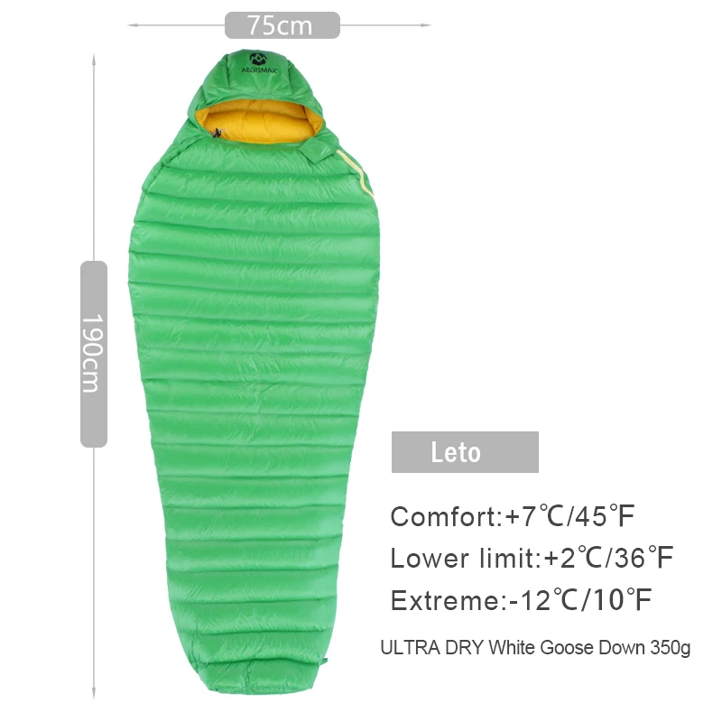 Green M AEGISMAX Leto Открытый Кемпинг Туризм ультра сухой белый гусиный пух Мумия весна осень зима сверхлегкий спальный мешок - Цвет: Green M