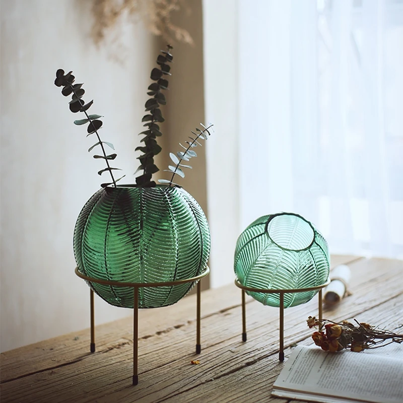 Роскошная креативная стеклянная ваза зеленый скандинавский дом балкон гостиная столовая мягкий декоративный цветочный горшок подставка ваза украшение