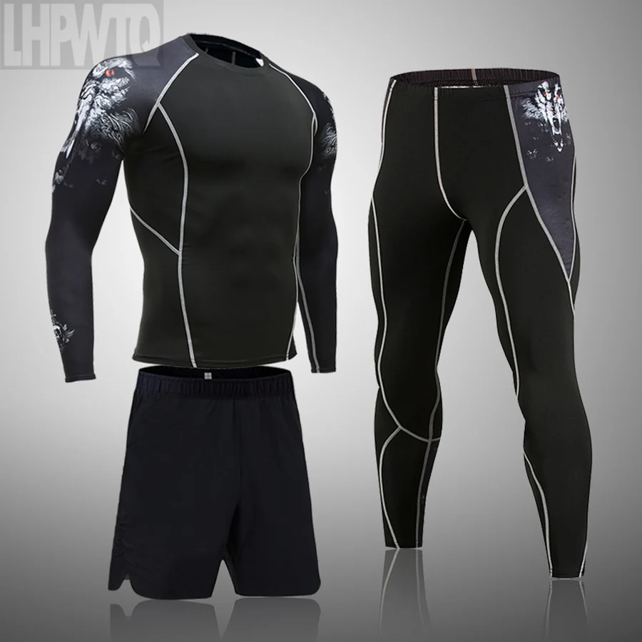 Fitness Training Clothes 3D Skull Thermal Underwear Compression Men's Suit Sports Running Clothes Warm Base Layer 3XL 5