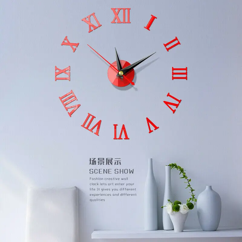 Home Modern Rome Style Decoration Home Decor Wall Clocks Acrylic Mirror Acrylic Art Sticker 3D Mirror Surface DIY Wall Clock