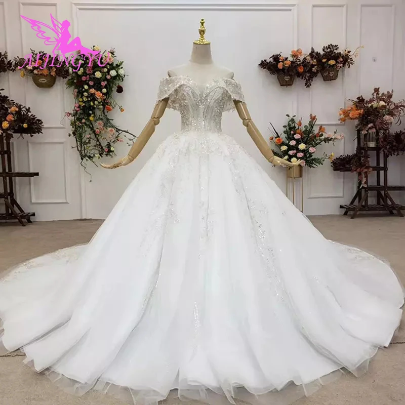 Aijingyuドレス白ショップコート無地ロングスカート花嫁衣装21ウェディングドレスインドネシア Wedding Dresses Aliexpress