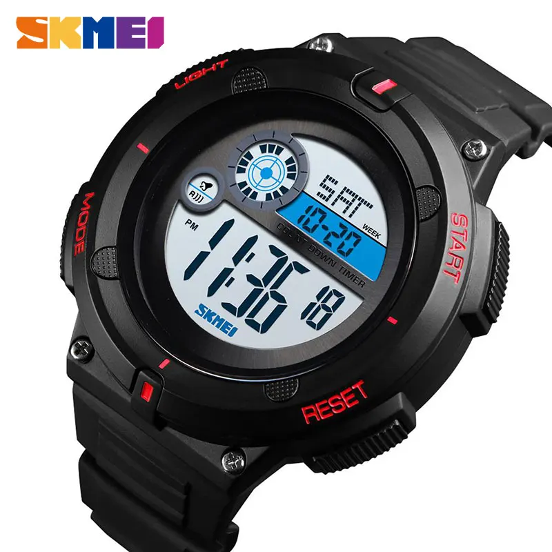 

SKMEI Outdoor Sport Watch Men Digital Wristwatch 5bar Waterproof WeekDisplay 2 Time Alarm Clock Men Watches erkek kol saati 1481