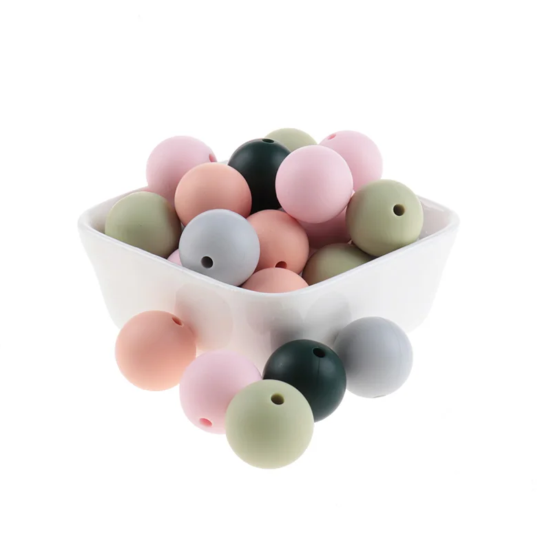200 개 실리콘 구슬 15mm 라운드  구슬 Teether 치아 젖꼭지 체인 구슬 진주  용품 BPA 무료 실리콘 Teethers