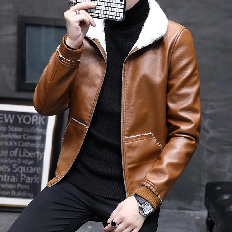 

Winter Bomber Jacket Men Air Force Pilot slim fur collar motorcycle bikers leather jacket coat man warm casual new design jacket