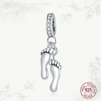 

925 Sterling Silver small feet pendant, Charm Beads suitable for original bracelet and bracelet women's silver beads jewelry