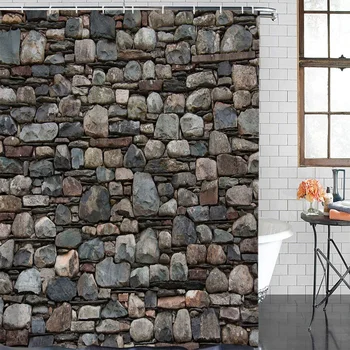 

Stone Texture Stone Wall Shower Curtain Waterproof Bathroom Shower Curtain With Hook Accessory Bathroom Accessories