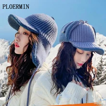 Высококачественные зимние вязаные бейсбольные шапки для женщин, шерстяная вязаная шапка с наушниками для девушек, утолщенная велосипедная зимняя теплая Кепка Lei Feng