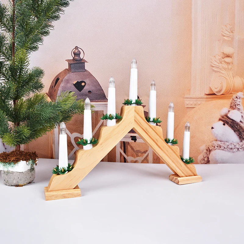Red 7 LED Wooden Candle Bridge arch Battery Operated Color:C 6
