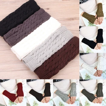 

Women Men Twist Crochet Knitted Fingerless Gloves Hand Warmer Winter Gloves Short Arm Sleeve Warm Solid Color Mittens Hot Sale