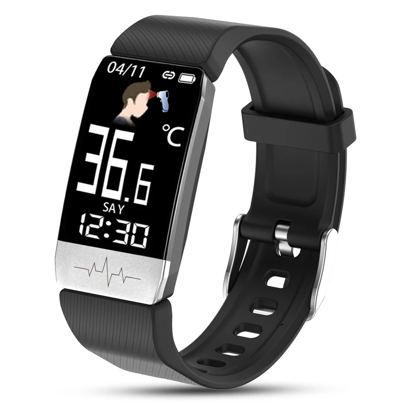 

2020 T1S Smart Watch Temperature Measure men women Band ECG Heart Rate Blood Pressure Monitor Weather Forecast Drinking Remind