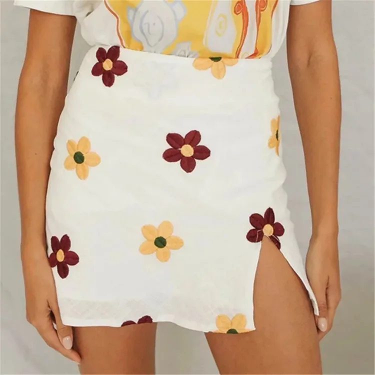 

2020 Spring Summer WOMEN'S Dress New Style Europe And America French Hipster Flower Slit Skirt