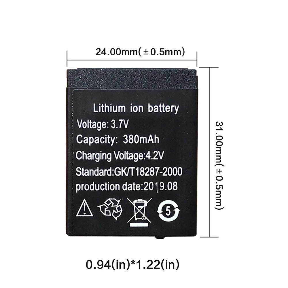 

3.7V LQ-S1 380mAh SmartWatch Rechargeable Li-ion Li-po Lithium Polymer Battery For Smart Watch DZ09 QW09 W8 A1 V8 X6 31x24x5.1mm