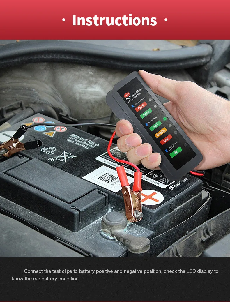 12V Battery Alternator Tester Digital Alternator Tester 6 LED Lights Display For Autor Car Diagnostic Tool Auto Battery Tester (9)