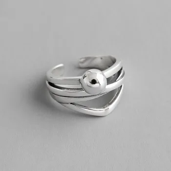 

Irregular multi-layer cross bead 100% 925 Sterling Silver Rings For Women High Quality Fine Jewelry open Ring Vintage 925-39