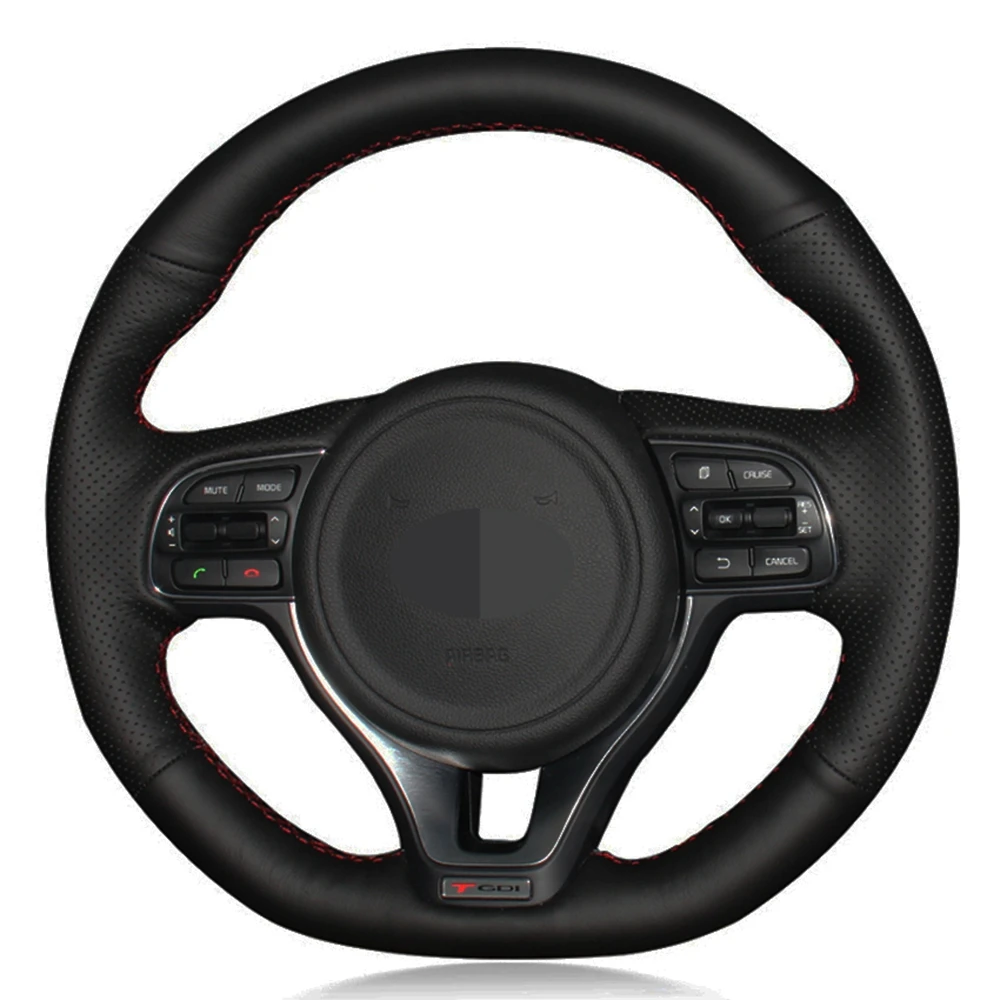 Car Steering Wheel Cover Diy Handstitched Black Genuine Leather For