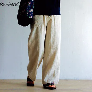 

Runback Straight Leg Pants 100% Linen Long Pants Drawstring Pockets Pull on all day Casual Relax Fit Palazzo Capri Trousers