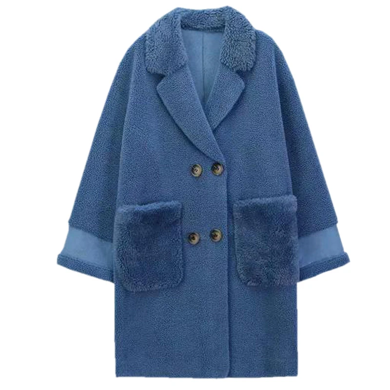 Осень-зима гранулы оторочка из овечьей шерсти пальто Дамская мода длинные пальто из овечьей шерсти для детей; Для женщин куртка свободные Большие размеры Для женщин пальто