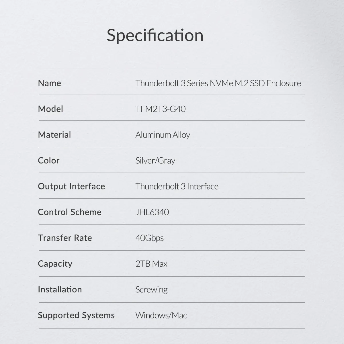 ORICO Thunderbolt 3 40 Гбит/с M.2 Накопитель SSD с протоколом NVME вспомогательное устройство 2 ТБ алюминий с 40 Гбит/с Thunderbolt 3 C к C кабель для окна Mac