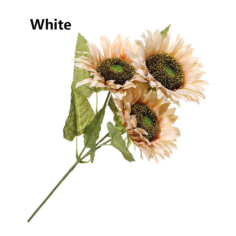 Silk Artificial Flowers Bouquet Autumn Decoration 3Heads Yellow Sunflower For Home Decoration Office Party Garden Decor - Цвет: Белый