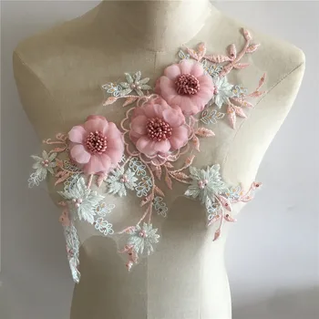 

Embroidery Lace fabric 3D flower Sewing ABS pearl Laces collar Dress Craft materials Sequins Application Needlework Accessories