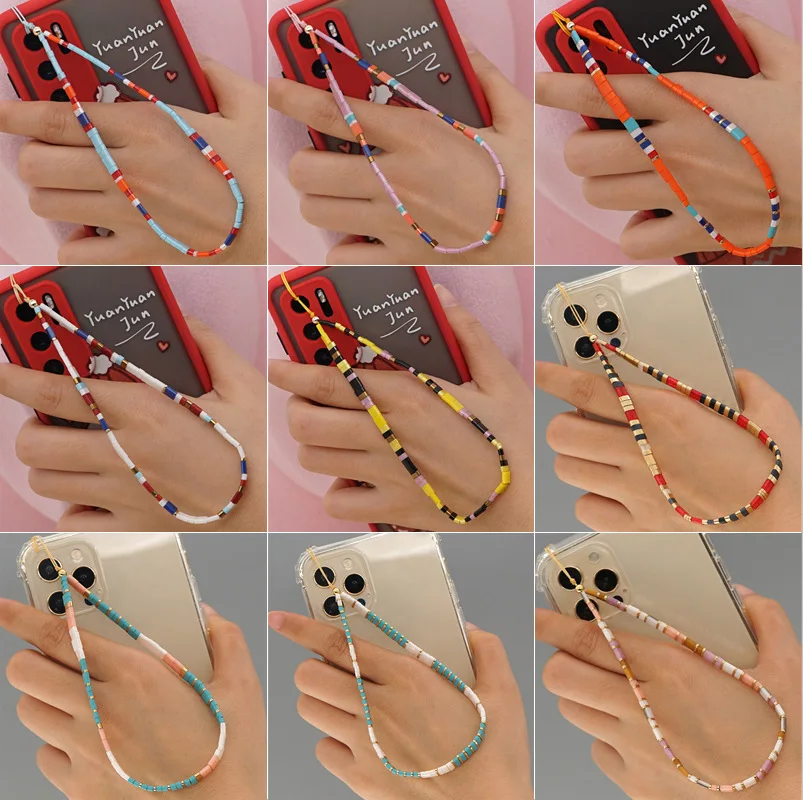 Colorful Smiling Beads Chain Phone Chain Lanyard Beads Mobile Phone Chain Anti-lost Handmade Acrylic Cord Lanyard for Women Gift 5 1628069393(1)