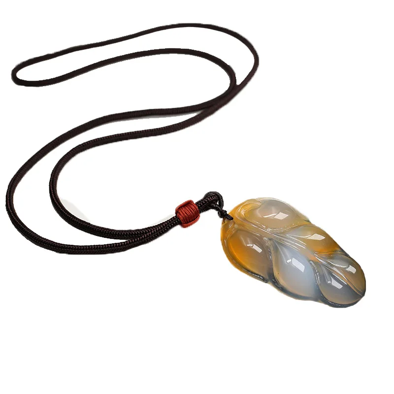 Женское ожерелье с подвеской оранжевый халцедон Агат 3D резной лист кулон