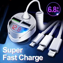 Qc 3.0 carregador de carro rápido com 3 em 1 cabo usb para iphone 11 7 samsung xiaomi huawei micro usb tipo c rápido carregador de carga do telefone