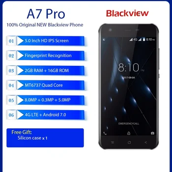 

Blackview A7 Pro 4G LTE Mobile Phone 5.0" MTK6737 Quad Core 2GB RAM 16GB ROM 8MP Dual Rear Camera Fingerprint 2800mah Smartphone