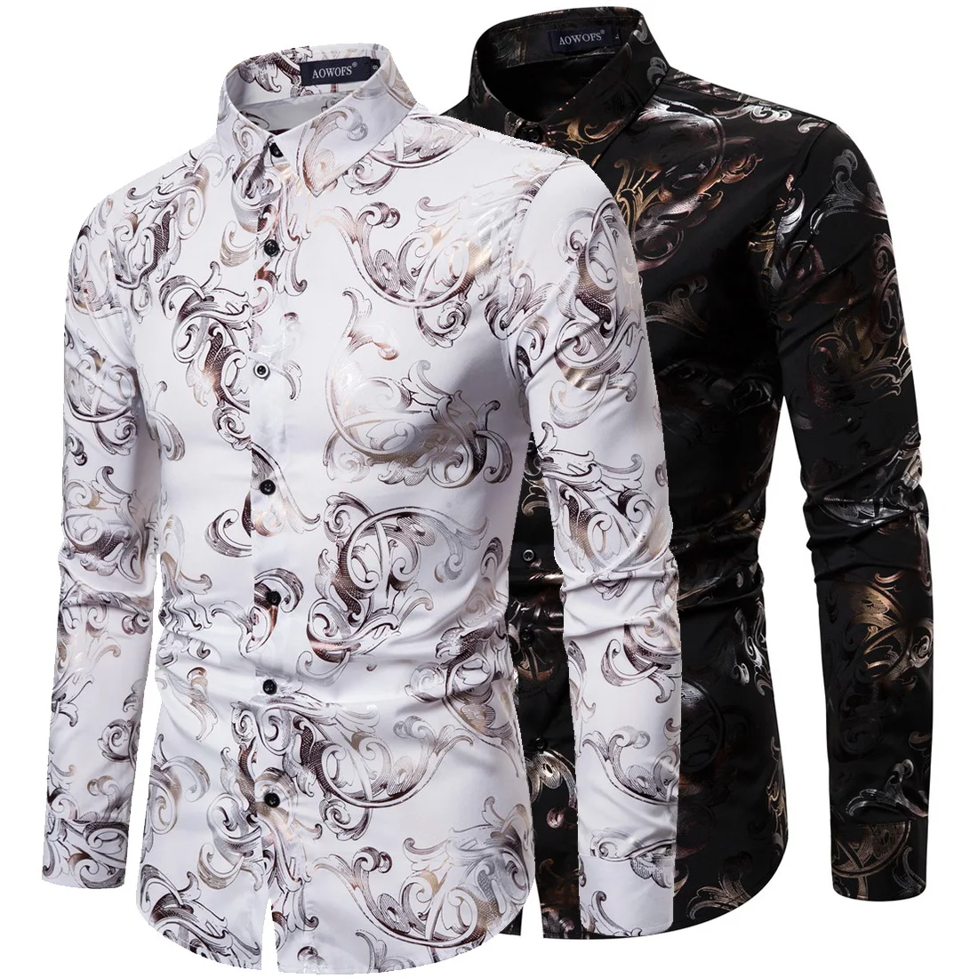 

YS082 Spring New Style Casual MEN'S Long-sleeved Shirt Digital Bronzing Printed Elasticity Mens Dress Shirts