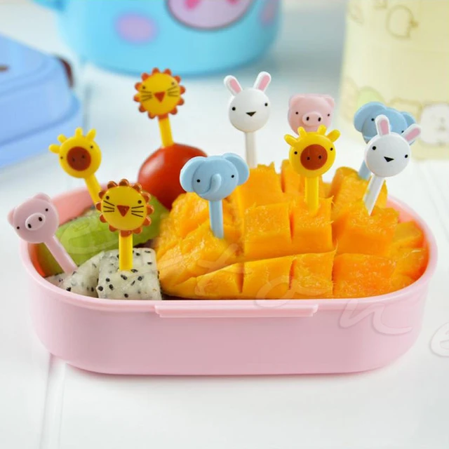 50/10PCS Mini Cute Animal Bento Food Fruit Picks Forks Lunch Box